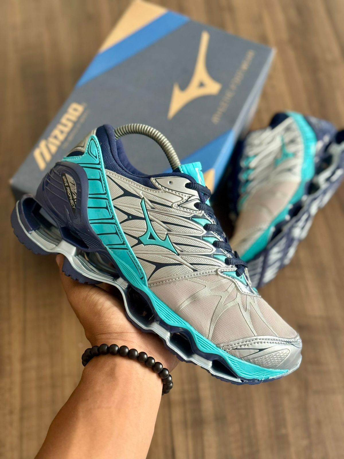 Mizuno Wave Prophecy 7 - Cinza com Verde Água
